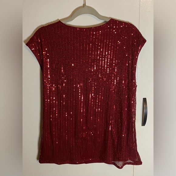 New! Genhoo Women’s Short Sleeve Sequin Top, Wine Red, Medium - Picture 4 of 6
